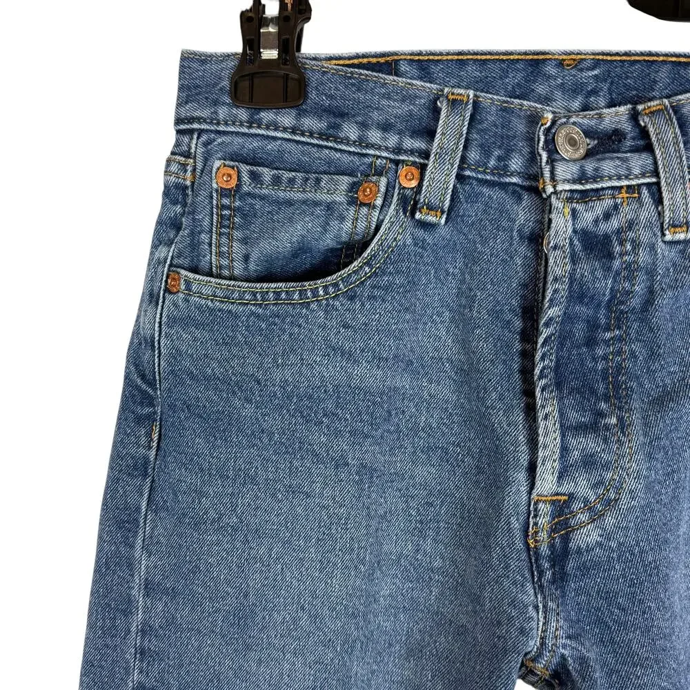 Levi's 501 Jeans Mens 28x29 Blue Denim Frayed Hem Mid-Rise Original Fit Straight
